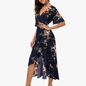 Floral Navy Faux Wrap Dress
